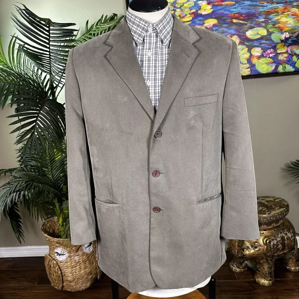 Claiborne Sport Coat Men 44R Olive Microfiber 3 button Fall